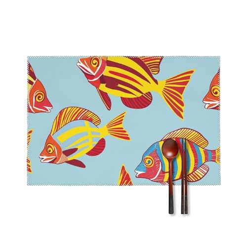 Platzsets mit tropischem Fischmuster, hitzebeständig, rutschfest, harte Leinwand, Tischmatten für Esszimmer, Innen- und Außenbereich, Urlaubsdekoration, waschbar und langlebig, 30,5 x 45,7 cm, 4 Stück Platzsets mit tropischem Fischmuster, hitzebeständig, rutschfest, harte Leinwand, Tischmatten für Esszimmer, Innen- und Außenbereich, Urlaubsdekoration, waschbar und langlebig, 30,5 x 45,7 cm, 4 Stück von LPSADGF