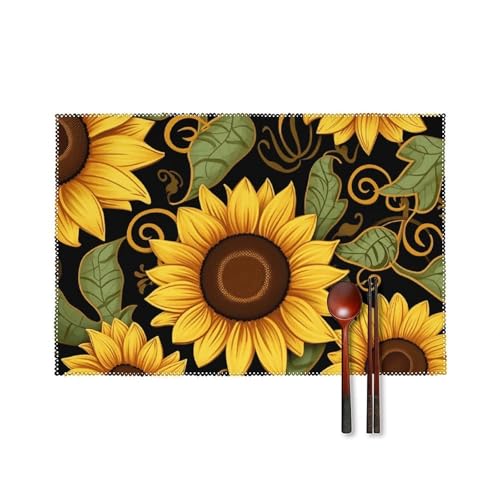 Schöne Sonnenblumen-Platzsets, 4er-Set, hitzebeständig, rutschfest, harte Leinwand, Tischmatten für Esszimmer, Innen- und Außenbereich, Urlaubsdekoration, waschbar und langlebig, 30,5 x 45,7 cm Schöne Sonnenblumen-Platzsets, 4er-Set, hitzebeständig, rutschfest, harte Leinwand, Tischmatten für Esszimmer, Innen- und Außenbereich, Urlaubsdekoration, waschbar und langlebig, 30,5 x 45,7 cm von LPSADGF