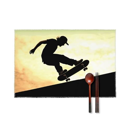Skateboard-Tischsets, 4er-Set, hitzebeständig, rutschfest, harte Leinwand, Tischmatten für Esszimmer, Innen- und Außenbereich, Urlaubsdekoration, waschbar und langlebig, 30,5 x 45,7 cm Skateboard-Tischsets, 4er-Set, hitzebeständig, rutschfest, harte Leinwand, Tischmatten für Esszimmer, Innen- und Außenbereich, Urlaubsdekoration, waschbar und langlebig, 30,5 x 45,7 cm von LPSADGF