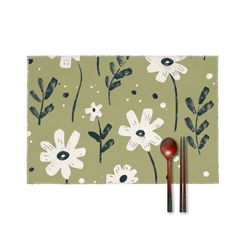Tischsets mit einfachem Blumenmuster, hitzebeständig, rutschfest, harte Leinwand, Tischmatten für Esszimmer, Innen- und Außenbereich, Urlaubsdekoration, waschbar und langlebig, 30,5 x 45,7 cm, 4 Stück Tischsets mit einfachem Blumenmuster, hitzebeständig, rutschfest, harte Leinwand, Tischmatten für Esszimmer, Innen- und Außenbereich, Urlaubsdekoration, waschbar und langlebig, 30,5 x 45,7 cm, 4 Stück von LPSADGF