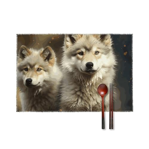 Tischsets mit niedlichem Wolf, hitzebeständig, rutschfest, harte Leinwand, Tischmatten für Esszimmer, Innen- und Außenbereich, Urlaubsdekoration, waschbar und langlebig, 30,5 x 45,7 cm, 4 Stück Tischsets mit niedlichem Wolf, hitzebeständig, rutschfest, harte Leinwand, Tischmatten für Esszimmer, Innen- und Außenbereich, Urlaubsdekoration, waschbar und langlebig, 30,5 x 45,7 cm, 4 Stück von LPSADGF