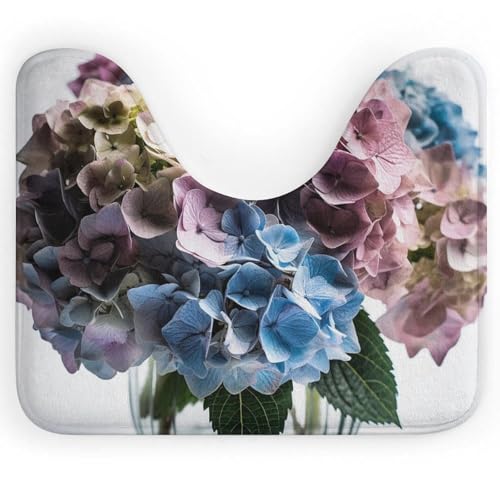 U-förmiger WC-Vorleger mit Hortensien-Blumen in Vase, ultraweich, super saugfähig, Badteppich mit rutschfester Unterseite, schnell trocknend, waschbar, Badezimmermatte für ovalen Toilettenboden von LPSADGF