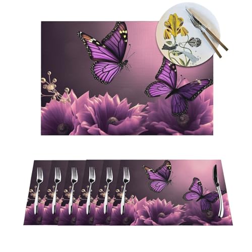 1 Platzdeckchen-Set, hitzebeständig, rutschfest, für Esstisch, 3D-Blumen und violetter Schmetterling, PVC-gewebtes Tischset, abwischbar, waschbar, Küchentischmatten für drinnen und draußen, 30,5 x 1 Platzdeckchen-Set, hitzebeständig, rutschfest, für Esstisch, 3D-Blumen und violetter Schmetterling, PVC-gewebtes Tischset, abwischbar, waschbar, Küchentischmatten für drinnen und draußen, 30,5 x von LPSRTWE