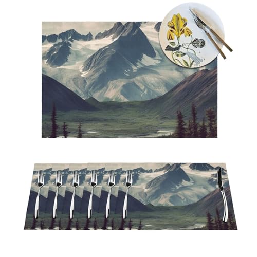 1 Platzdeckchen-Set, hitzebeständig, rutschfest, für Esstisch, Alaska-Gebirge, PVC, gewebtes Tischset, abwischbar, waschbar, Küchentischmatten für drinnen und draußen, 30,5 x 45,7 cm 1 Platzdeckchen-Set, hitzebeständig, rutschfest, für Esstisch, Alaska-Gebirge, PVC, gewebtes Tischset, abwischbar, waschbar, Küchentischmatten für drinnen und draußen, 30,5 x 45,7 cm von LPSRTWE