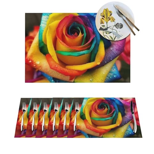 1 Platzdeckchen-Set, hitzebeständig, rutschfest, für Esstisch, Regenbogen-Rose, PVC-gewebtes Tischset, abwischbar, waschbar, Küchentischmatten für drinnen und draußen, 30,5 x 45,7 cm 1 Platzdeckchen-Set, hitzebeständig, rutschfest, für Esstisch, Regenbogen-Rose, PVC-gewebtes Tischset, abwischbar, waschbar, Küchentischmatten für drinnen und draußen, 30,5 x 45,7 cm von LPSRTWE