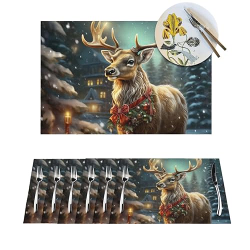 1 Platzdeckchen-Set, hitzebeständig, rutschfest, für Esstisch, Rentier, PVC, gewebtes Tischset, abwischbar, waschbar, Küchentischmatten für drinnen und draußen, 30,5 x 45,7 cm 1 Platzdeckchen-Set, hitzebeständig, rutschfest, für Esstisch, Rentier, PVC, gewebtes Tischset, abwischbar, waschbar, Küchentischmatten für drinnen und draußen, 30,5 x 45,7 cm von LPSRTWE