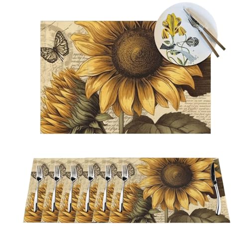 1 Platzdeckchen-Set, hitzebeständig, rutschfest, für Esstisch, Retro-Sonnenblume, PVC, gewebtes Tischset, abwischbar, waschbar, Küchentischmatten für drinnen und draußen, 30,5 x 45,7 cm 1 Platzdeckchen-Set, hitzebeständig, rutschfest, für Esstisch, Retro-Sonnenblume, PVC, gewebtes Tischset, abwischbar, waschbar, Küchentischmatten für drinnen und draußen, 30,5 x 45,7 cm von LPSRTWE