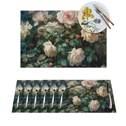 1 Platzdeckchen-Set, hitzebeständig, rutschfest, für Esstisch, Rosen-Druck, PVC, gewebtes Tischset, abwischbar, waschbar, Küchentischmatten für drinnen und draußen, 30,5 x 45,7 cm 1 Platzdeckchen-Set, hitzebeständig, rutschfest, für Esstisch, Rosen-Druck, PVC, gewebtes Tischset, abwischbar, waschbar, Küchentischmatten für drinnen und draußen, 30,5 x 45,7 cm von LPSRTWE