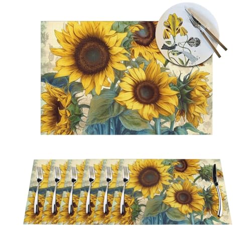 1 Platzdeckchen-Set, hitzebeständig, rutschfest, für Esstisch, Sonnenblumendruck, PVC, gewebtes Tischset, abwischbar, waschbar, Küchentischmatten für drinnen und draußen, 30,5 x 45,7 cm 1 Platzdeckchen-Set, hitzebeständig, rutschfest, für Esstisch, Sonnenblumendruck, PVC, gewebtes Tischset, abwischbar, waschbar, Küchentischmatten für drinnen und draußen, 30,5 x 45,7 cm von LPSRTWE
