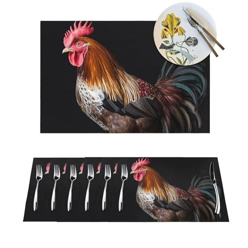 1 Platzdeckchen-Set, hitzebeständig, rutschfest, für Esstisch, Tierhahn, PVC, gewebtes Tischset, abwischbar, waschbar, Küchentischmatten für drinnen und draußen, 30,5 x 45,7 cm 1 Platzdeckchen-Set, hitzebeständig, rutschfest, für Esstisch, Tierhahn, PVC, gewebtes Tischset, abwischbar, waschbar, Küchentischmatten für drinnen und draußen, 30,5 x 45,7 cm von LPSRTWE