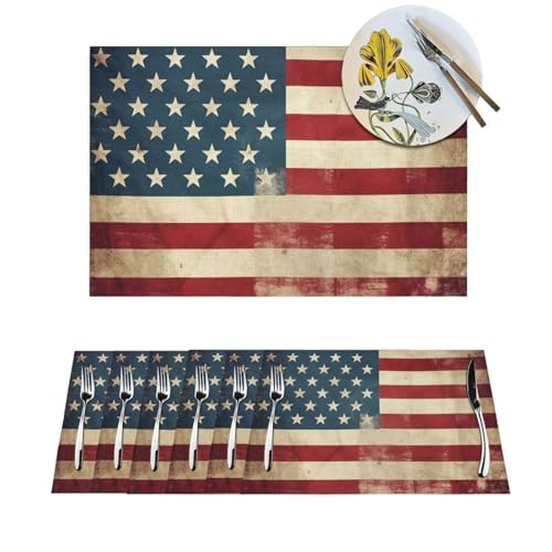 1 Platzdeckchen-Set, hitzebeständig, rutschfest, für Esstisch, Vintage, amerikanische USA-Flagge, PVC, gewebtes Tischset, abwischbar, waschbar, Küchentischmatten für drinnen und draußen, 30,5 x 45,7 1 Platzdeckchen-Set, hitzebeständig, rutschfest, für Esstisch, Vintage, amerikanische USA-Flagge, PVC, gewebtes Tischset, abwischbar, waschbar, Küchentischmatten für drinnen und draußen, 30,5 x 45,7 von LPSRTWE