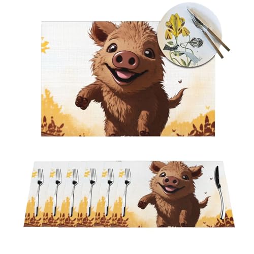 1 Platzdeckchen-Set, hitzebeständig, rutschfest, für Esstisch, Wildschwein-Animation, PVC-gewebtes Tischset, abwischbar, waschbar, Küchentischmatten für drinnen und draußen, 30,5 x 45,7 cm 1 Platzdeckchen-Set, hitzebeständig, rutschfest, für Esstisch, Wildschwein-Animation, PVC-gewebtes Tischset, abwischbar, waschbar, Küchentischmatten für drinnen und draußen, 30,5 x 45,7 cm von LPSRTWE
