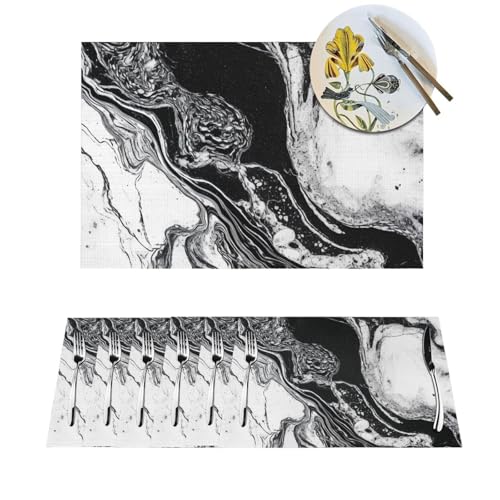 1 Platzdeckchen-Set, hitzebeständig, rutschfest, für Esstisch, schwarzer und weißer Marmor, PVC, gewebtes Tischset, abwischbar, waschbar, Küchentischmatten für drinnen und draußen, 30,5 x 45,7 cm 1 Platzdeckchen-Set, hitzebeständig, rutschfest, für Esstisch, schwarzer und weißer Marmor, PVC, gewebtes Tischset, abwischbar, waschbar, Küchentischmatten für drinnen und draußen, 30,5 x 45,7 cm von LPSRTWE