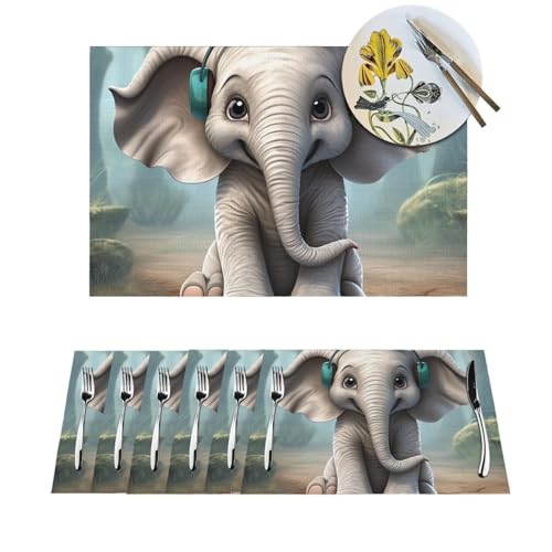 1 Tischset-Set, hitzebeständig, rutschfest, für Esstisch, Grau, Elefant, PVC, gewebtes Tischset, abwischbar, waschbar, Küchentischmatten für drinnen und draußen, 30,5 x 45,7 cm 1 Tischset-Set, hitzebeständig, rutschfest, für Esstisch, Grau, Elefant, PVC, gewebtes Tischset, abwischbar, waschbar, Küchentischmatten für drinnen und draußen, 30,5 x 45,7 cm von LPSRTWE