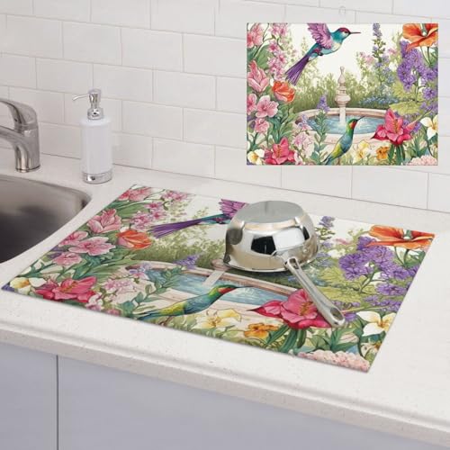 Abtropfmatte für Küchentheke, super saugfähig, Mikrofaser, große Abtropfmatte, Garten mit Vögeln und Blumen, Kaffee-Bar-Matte für Arbeitsplatten, Geschirr-Abtropfmatte, 45,7 x 61 cm Abtropfmatte für Küchentheke, super saugfähig, Mikrofaser, große Abtropfmatte, Garten mit Vögeln und Blumen, Kaffee-Bar-Matte für Arbeitsplatten, Geschirr-Abtropfmatte, 45,7 x 61 cm von LPSRTWE