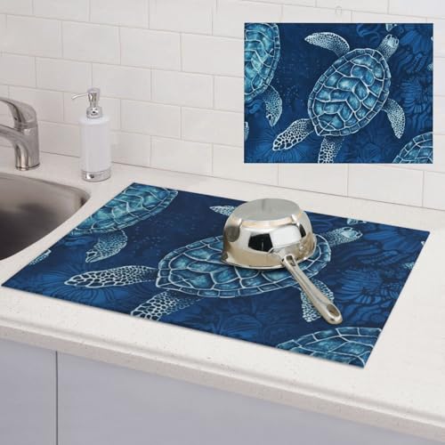 Abtropfmatte für Küchentheke, super saugfähig, Mikrofaser, große Abtropfmatte, Meeresschildkröte, blaue Kaffee-Bar-Matte für Arbeitsplatten, Geschirrtrocknungspad, 45,7 x 61 cm Abtropfmatte für Küchentheke, super saugfähig, Mikrofaser, große Abtropfmatte, Meeresschildkröte, blaue Kaffee-Bar-Matte für Arbeitsplatten, Geschirrtrocknungspad, 45,7 x 61 cm von LPSRTWE