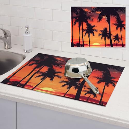 Abtropfmatte für Küchentheke, super saugfähig, Mikrofaser, große Abtropfmatte, Palme, Sommer, Sonnenuntergang, Kaffee, Bar-Matte für Arbeitsplatten, Geschirrtrocknungspad, 45,7 x 61 cm Abtropfmatte für Küchentheke, super saugfähig, Mikrofaser, große Abtropfmatte, Palme, Sommer, Sonnenuntergang, Kaffee, Bar-Matte für Arbeitsplatten, Geschirrtrocknungspad, 45,7 x 61 cm von LPSRTWE