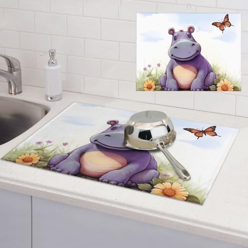 Abtropfmatte für Küchentheke, super saugfähig, Mikrofaser, große Abtropfmatte, Schmetterling und Nilpferd, Kaffeebar-Matte für Arbeitsplatten, Abtropfmatte, 45,7 x 61 cm Abtropfmatte für Küchentheke, super saugfähig, Mikrofaser, große Abtropfmatte, Schmetterling und Nilpferd, Kaffeebar-Matte für Arbeitsplatten, Abtropfmatte, 45,7 x 61 cm von LPSRTWE