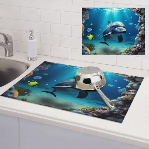 Abtropfmatte für Küchentheke, super saugfähig, Mikrofaser, große Abtropfmatte, Unterwasserwelt, Delfin, Kaffee, Bar-Matte für Arbeitsplatten, Abtropfmatte, 45,7 x 61 cm Abtropfmatte für Küchentheke, super saugfähig, Mikrofaser, große Abtropfmatte, Unterwasserwelt, Delfin, Kaffee, Bar-Matte für Arbeitsplatten, Abtropfmatte, 45,7 x 61 cm von LPSRTWE