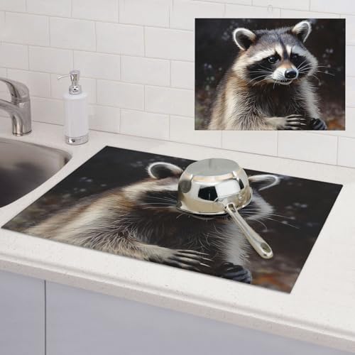 Abtropfmatte für Küchentheke, super saugfähig, Mikrofaser, große Abtropfmatte, Waschbär-Kaffee-Bar-Matte für Arbeitsplatten, Geschirr-Trockenpad, 45,7 x 61 cm von LPSRTWE