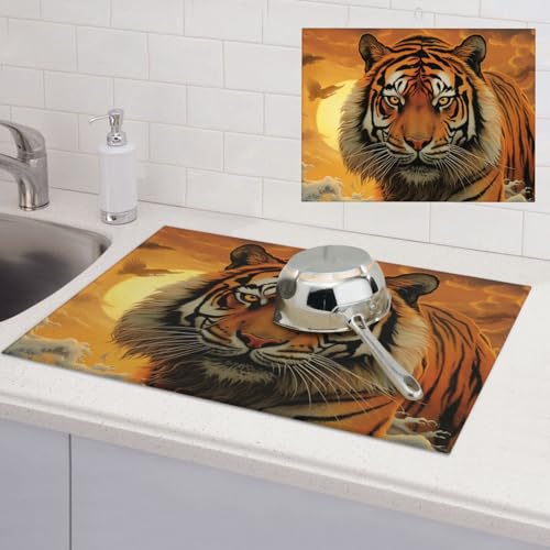 Abtropfmatte für Küchentheke, super saugfähig, Mikrofaser, große Abtropfmatte, aufgehende Sonne, Tiger, Kaffee, Bar-Matte für Arbeitsplatten, Geschirrtrocknungspad, 45,7 x 61 cm Abtropfmatte für Küchentheke, super saugfähig, Mikrofaser, große Abtropfmatte, aufgehende Sonne, Tiger, Kaffee, Bar-Matte für Arbeitsplatten, Geschirrtrocknungspad, 45,7 x 61 cm von LPSRTWE