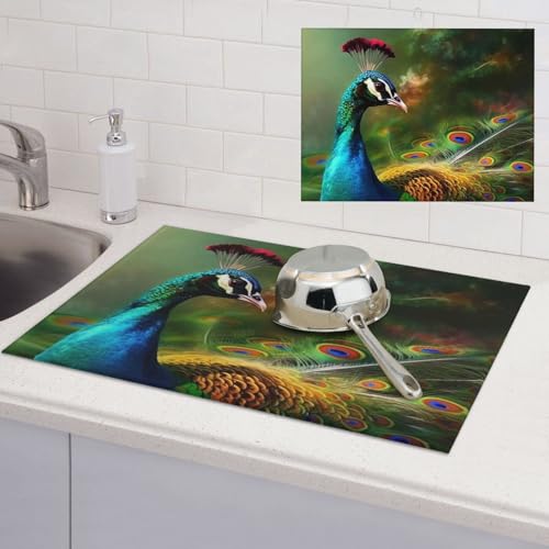 Abtropfmatte für Küchentheke, super saugfähig, Mikrofaser, große Abtropfmatte, bunter Pfau, Kaffee, Bar-Matte für Arbeitsplatten, Geschirrtrocknungspad, 45,7 x 61 cm Abtropfmatte für Küchentheke, super saugfähig, Mikrofaser, große Abtropfmatte, bunter Pfau, Kaffee, Bar-Matte für Arbeitsplatten, Geschirrtrocknungspad, 45,7 x 61 cm von LPSRTWE