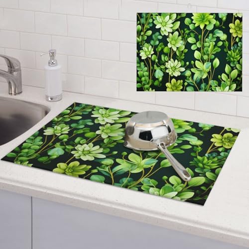 Abtropfmatte für Küchentheke, super saugfähig, Mikrofaser, große Abtropfmatte, grünes Blumenmuster, Kaffee-Bar-Matte für Arbeitsplatten, Geschirrtrocknungspad, 45,7 x 61 cm Abtropfmatte für Küchentheke, super saugfähig, Mikrofaser, große Abtropfmatte, grünes Blumenmuster, Kaffee-Bar-Matte für Arbeitsplatten, Geschirrtrocknungspad, 45,7 x 61 cm von LPSRTWE