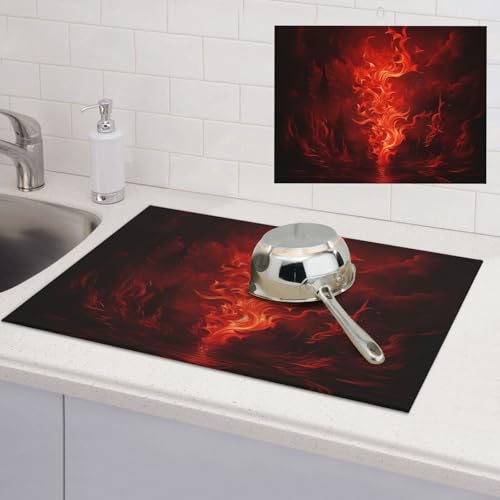 Abtropfmatte für Küchentheke, super saugfähig, Mikrofaser, große Abtropfmatte, rote Flamme, Kaffee-Bar-Matte für Arbeitsplatten, Geschirrtrocknungspad, 45,7 x 61 cm Abtropfmatte für Küchentheke, super saugfähig, Mikrofaser, große Abtropfmatte, rote Flamme, Kaffee-Bar-Matte für Arbeitsplatten, Geschirrtrocknungspad, 45,7 x 61 cm von LPSRTWE