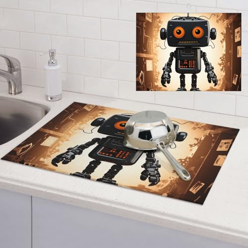 Abtropfmatte für Küchentheke, super saugfähig, Mikrofaser, große Abtropfmatte, schwarze Roboter-Kaffee-Bar-Matte für Arbeitsplatten, Geschirrtrocknungspad, 45,7 x 61 cm Abtropfmatte für Küchentheke, super saugfähig, Mikrofaser, große Abtropfmatte, schwarze Roboter-Kaffee-Bar-Matte für Arbeitsplatten, Geschirrtrocknungspad, 45,7 x 61 cm von LPSRTWE