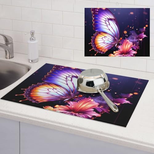Abtropfmatte für Küchentheke, super saugfähig, Mikrofaser, große Abtropfmatte, violetter Schmetterling, Kaffee, Bar, Matte für Arbeitsplatten, Geschirrtrocknung, 45,7 x 61 cm Abtropfmatte für Küchentheke, super saugfähig, Mikrofaser, große Abtropfmatte, violetter Schmetterling, Kaffee, Bar, Matte für Arbeitsplatten, Geschirrtrocknung, 45,7 x 61 cm von LPSRTWE
