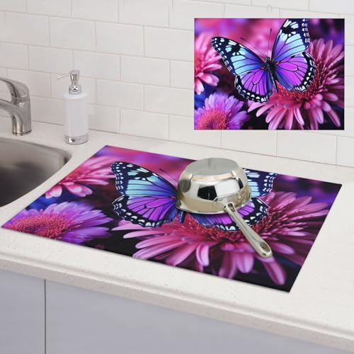 Abtropfmatte für Küchentheke, super saugfähig, Mikrofaser, große Abtropfmatte, violetter Schmetterling und Blume, Kaffee-Bar-Matte für Arbeitsplatten, Geschirr-Trockenpad, 45,7 x 61 cm Abtropfmatte für Küchentheke, super saugfähig, Mikrofaser, große Abtropfmatte, violetter Schmetterling und Blume, Kaffee-Bar-Matte für Arbeitsplatten, Geschirr-Trockenpad, 45,7 x 61 cm von LPSRTWE