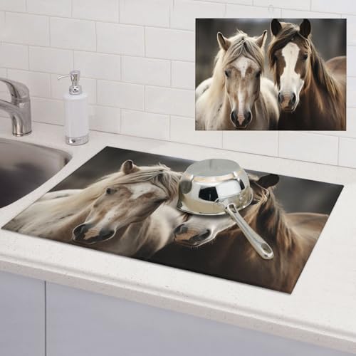 Abtropfmatte für Küchentheke, super saugfähig, Mikrofaser, große Abtropfmatte, zwei Pferde, Kaffee-Bar-Matte für Arbeitsplatten, Abtropfmatte, 45,7 x 61 cm Abtropfmatte für Küchentheke, super saugfähig, Mikrofaser, große Abtropfmatte, zwei Pferde, Kaffee-Bar-Matte für Arbeitsplatten, Abtropfmatte, 45,7 x 61 cm von LPSRTWE