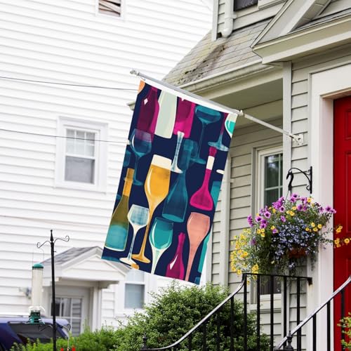 Flagge, 90 x 150 cm, lichtbeständig, für draußen, dekoratives Banner, Cocktailgläser und Weinflaschen, Gartenflaggen, doppelseitige Hausflagge, Wandbanner mit Messingösen, lustiger Hintergrund für von LPSRTWE