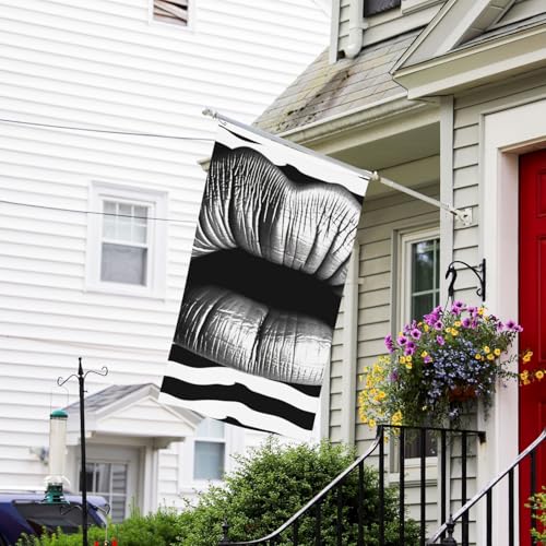 Flagge, 90 x 152 cm, farbecht, dekorative Banner, Lippen, bedruckt mit schwarzen und weißen Streifen, Gartenflaggen, doppelseitig, Hausflagge, Wandbanner mit Messingösen, lustiger Hintergrund für von LPSRTWE