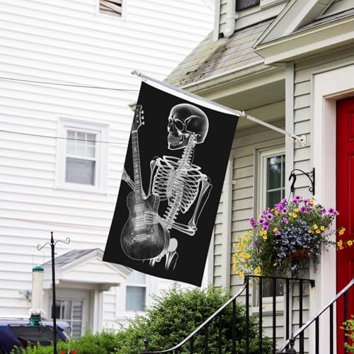 Flagge, 90 x 152 cm, lichtbeständig, dekoratives Banner, abstraktes Totenkopf-Skelett, spielende Gitarre, Gartenflaggen, doppelseitig, Hausflagge, Wandbanner mit Messingösen, lustiger Hintergrund für von LPSRTWE
