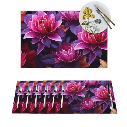 Platzdeckchen-Set, hitzebeständig, rutschfest, für Esstisch, Blumenblätter, lila, rote Blume, PVC, gewebtes Tischset, abwischbar, waschbar, Küchentischmatten für drinnen und draußen, 30,5 x 45,7 cm, 4 von LPSRTWE