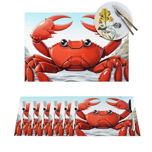 Platzdeckchen-Set, hitzebeständig, rutschfest, für Esstisch, Cartoon-Krabbe, PVC, gewebtes Tischset, abwischbar, waschbar, Küchentischmatten für drinnen und draußen, 30,5 x 45,7 cm, 4 Stück Platzdeckchen-Set, hitzebeständig, rutschfest, für Esstisch, Cartoon-Krabbe, PVC, gewebtes Tischset, abwischbar, waschbar, Küchentischmatten für drinnen und draußen, 30,5 x 45,7 cm, 4 Stück von LPSRTWE