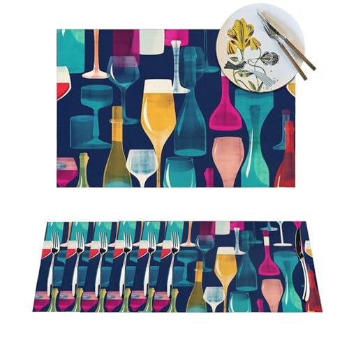 Platzdeckchen-Set, hitzebeständig, rutschfest, für Esstisch, Cocktailgläser und Weinflaschen, PVC-gewebtes Tischset, abwischbar, waschbar, Küchentischmatten für drinnen und draußen, 30,5 x 45,7 cm, 6 von LPSRTWE