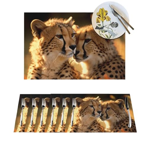 Platzdeckchen-Set, hitzebeständig, rutschfest, für Esstisch, Geparden-Motiv, PVC, gewebt, abwischbar, waschbar, Küchentischmatten für drinnen und draußen, 30,5 x 45,7 cm, 4 Stück Platzdeckchen-Set, hitzebeständig, rutschfest, für Esstisch, Geparden-Motiv, PVC, gewebt, abwischbar, waschbar, Küchentischmatten für drinnen und draußen, 30,5 x 45,7 cm, 4 Stück von LPSRTWE