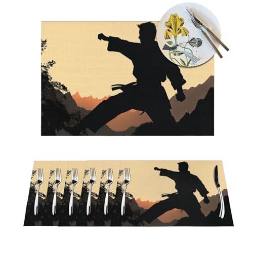 Platzdeckchen-Set, hitzebeständig, rutschfest, für Esstisch, Karate, PVC, gewebt, abwischbar, waschbar, Küchentischmatten für drinnen und draußen, 30,5 x 45,7 cm, 4 Stück von LPSRTWE