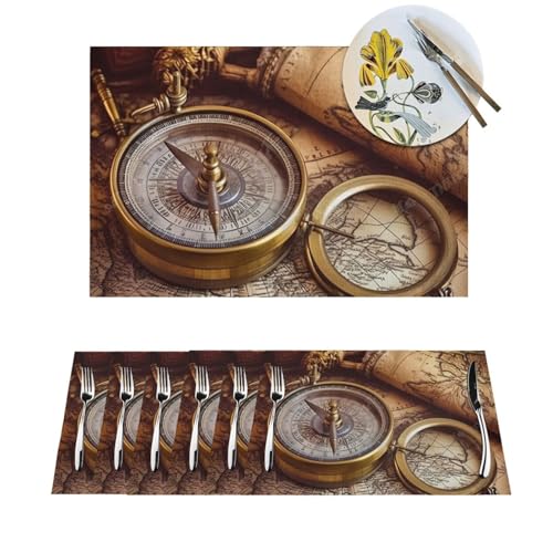 Platzdeckchen-Set, hitzebeständig, rutschfest, für Esstisch, Kompass und alte Weltkarte, PVC-gewebtes Tischset, abwischbar, waschbar, Küchentischmatten für drinnen und draußen, 30,5 x 45,7 cm, 4 Stück Platzdeckchen-Set, hitzebeständig, rutschfest, für Esstisch, Kompass und alte Weltkarte, PVC-gewebtes Tischset, abwischbar, waschbar, Küchentischmatten für drinnen und draußen, 30,5 x 45,7 cm, 4 Stück von LPSRTWE