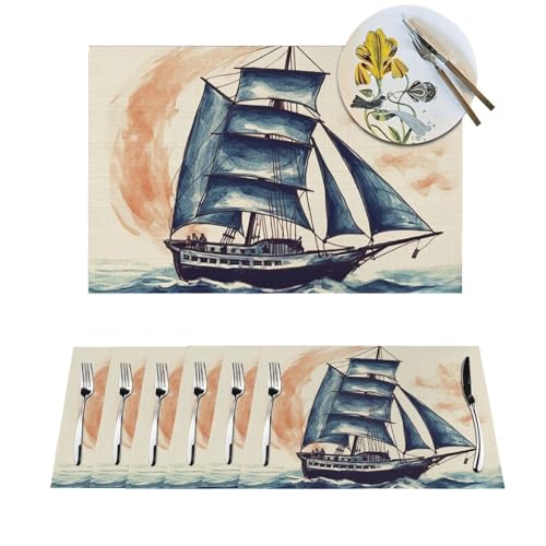 Platzdeckchen-Set, hitzebeständig, rutschfest, für Esstisch, Segelboot, PVC, gewebt, abwischbar, waschbar, Küchentischmatten für drinnen und draußen, 30,5 x 45,7 cm, 6 Stück Platzdeckchen-Set, hitzebeständig, rutschfest, für Esstisch, Segelboot, PVC, gewebt, abwischbar, waschbar, Küchentischmatten für drinnen und draußen, 30,5 x 45,7 cm, 6 Stück von LPSRTWE