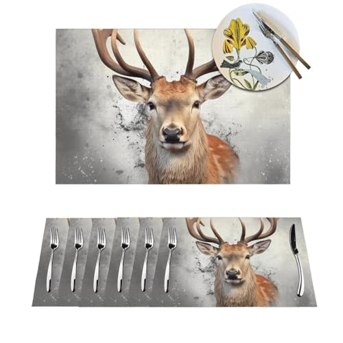 Platzdeckchen-Set, hitzebeständig, rutschfest, für Esstisch, Tier, Hirsch, PVC, gewebt, abwischbar, waschbar, Küchentischmatten für drinnen und draußen, 30,5 x 45,7 cm, 4 Stück Platzdeckchen-Set, hitzebeständig, rutschfest, für Esstisch, Tier, Hirsch, PVC, gewebt, abwischbar, waschbar, Küchentischmatten für drinnen und draußen, 30,5 x 45,7 cm, 4 Stück von LPSRTWE