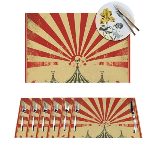 Platzdeckchen-Set, hitzebeständig, rutschfest, für Esstisch, Vintage, Zirkushintergrund, PVC, gewebtes Tischset, abwischbar, waschbar, Küchentischmatten für drinnen und draußen, 30,5 x 45,7 cm, 4 Platzdeckchen-Set, hitzebeständig, rutschfest, für Esstisch, Vintage, Zirkushintergrund, PVC, gewebtes Tischset, abwischbar, waschbar, Küchentischmatten für drinnen und draußen, 30,5 x 45,7 cm, 4 von LPSRTWE