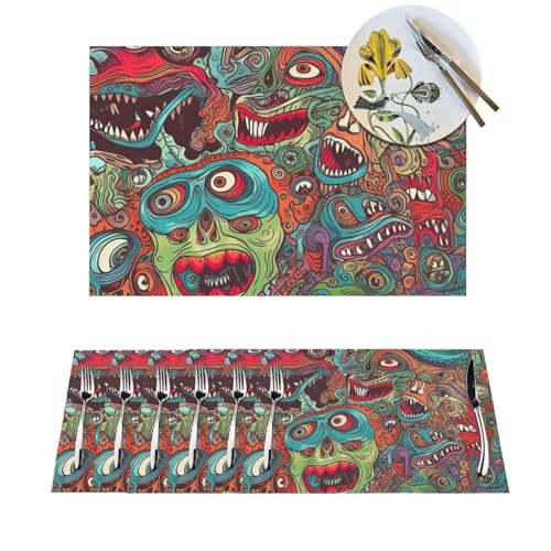 Platzdeckchen-Set, hitzebeständig, rutschfest, für Esstisch, abstraktes Monster, PVC, gewebtes Tischset, abwischbar, waschbar, Küchentischmatten für drinnen und draußen, 30,5 x 45,7 cm, 4 Stück Platzdeckchen-Set, hitzebeständig, rutschfest, für Esstisch, abstraktes Monster, PVC, gewebtes Tischset, abwischbar, waschbar, Küchentischmatten für drinnen und draußen, 30,5 x 45,7 cm, 4 Stück von LPSRTWE