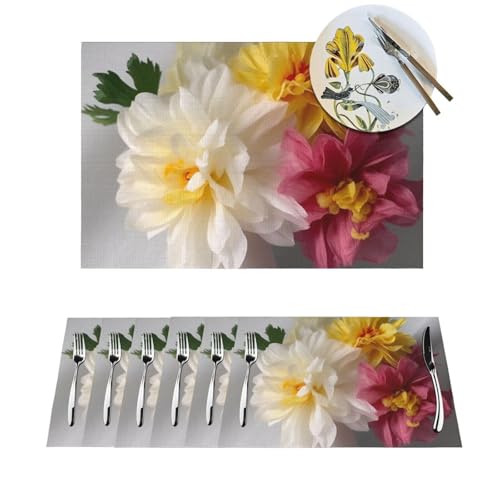 Platzdeckchen-Set, hitzebeständig, rutschfest, für Esstisch, künstliche Blumen, PVC, gewebt, abwischbar, waschbar, Küchentischmatten für drinnen und draußen, 30,5 x 45,7 cm, 6 Stück von LPSRTWE