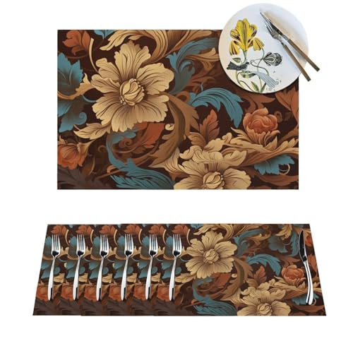 Platzdeckchen-Set, hitzebeständig, rutschfest, für Esstisch, kunstvolles Blumenmuster, PVC, gewebt, abwischbar, waschbar, Küchentischmatten für drinnen und draußen, 30,5 x 45,7 cm, 6-teilig Platzdeckchen-Set, hitzebeständig, rutschfest, für Esstisch, kunstvolles Blumenmuster, PVC, gewebt, abwischbar, waschbar, Küchentischmatten für drinnen und draußen, 30,5 x 45,7 cm, 6-teilig von LPSRTWE