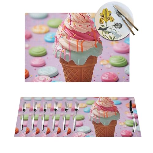 Platzdeckchen-Set, hitzebeständig, rutschfest, für Esstisch, viele Farben, Eiscreme, PVC, gewebtes Tischset, abwischbar, waschbar, Küchentischmatten für drinnen und draußen, 30,5 x 45,7 cm, 4 Stück Platzdeckchen-Set, hitzebeständig, rutschfest, für Esstisch, viele Farben, Eiscreme, PVC, gewebtes Tischset, abwischbar, waschbar, Küchentischmatten für drinnen und draußen, 30,5 x 45,7 cm, 4 Stück von LPSRTWE