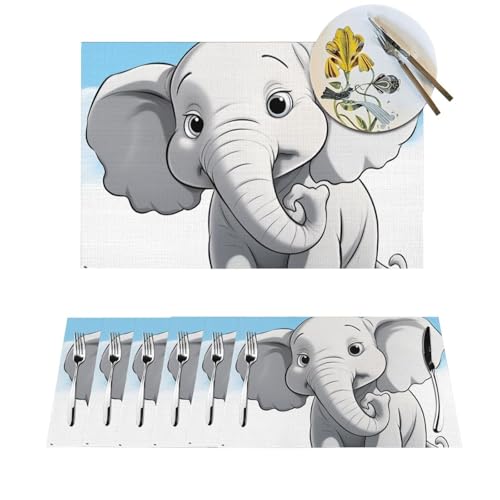 Platzdeckchen-Set, hitzebeständig, rutschfest, für Esstisch, weißer Elefant, PVC, gewebtes Tischset, abwischbar, waschbar, Küchentischmatten für drinnen und draußen, 30,5 x 45,7 cm, 4 Stück Platzdeckchen-Set, hitzebeständig, rutschfest, für Esstisch, weißer Elefant, PVC, gewebtes Tischset, abwischbar, waschbar, Küchentischmatten für drinnen und draußen, 30,5 x 45,7 cm, 4 Stück von LPSRTWE