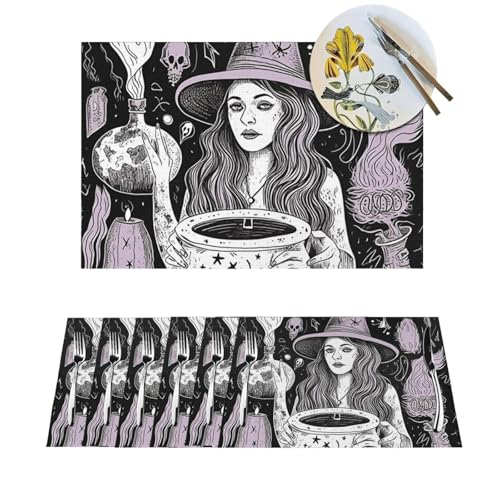 Platzdeckchen-Set, hitzebeständig, rutschfest, für den Esstisch, magische Hexe, Hexerei, böhmisches PVC, gewebtes Tischset, abwischbar, waschbar, Küchentischmatten für drinnen und draußen, 30,5 x 45,7 Platzdeckchen-Set, hitzebeständig, rutschfest, für den Esstisch, magische Hexe, Hexerei, böhmisches PVC, gewebtes Tischset, abwischbar, waschbar, Küchentischmatten für drinnen und draußen, 30,5 x 45,7 von LPSRTWE